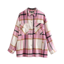 Load image into Gallery viewer, Vintage Élégant Poches Surdimensionné Plaid Veste Manteau Femmes 2020 Mode Col à Revers Manches Longues vêtements coupe large Chic hauts