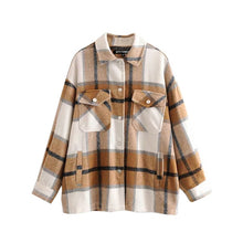 Load image into Gallery viewer, Vintage Élégant Poches Surdimensionné Plaid Veste Manteau Femmes 2020 Mode Col à Revers Manches Longues vêtements coupe large Chic hauts