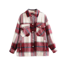 Load image into Gallery viewer, Vintage Élégant Poches Surdimensionné Plaid Veste Manteau Femmes 2020 Mode Col à Revers Manches Longues vêtements coupe large Chic hauts
