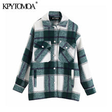 Load image into Gallery viewer, Vintage Élégant Poches Surdimensionné Plaid Veste Manteau Femmes 2020 Mode Col à Revers Manches Longues vêtements coupe large Chic hauts
