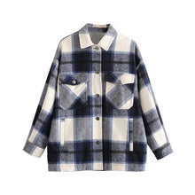 Load image into Gallery viewer, Vintage Élégant Poches Surdimensionné Plaid Veste Manteau Femmes 2020 Mode Col à Revers Manches Longues vêtements coupe large Chic hauts
