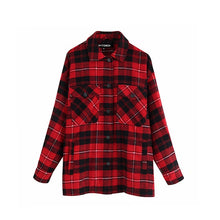 Load image into Gallery viewer, Vintage Élégant Poches Surdimensionné Plaid Veste Manteau Femmes 2020 Mode Col à Revers Manches Longues vêtements coupe large Chic hauts

